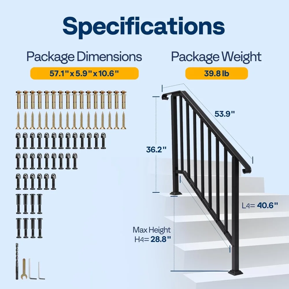 VIVOHOME 2-częściowe zakrzywione poręcze schodowe z galwanizowanej stali do użytku zewnętrznego z balustradami zabezpieczającymi
