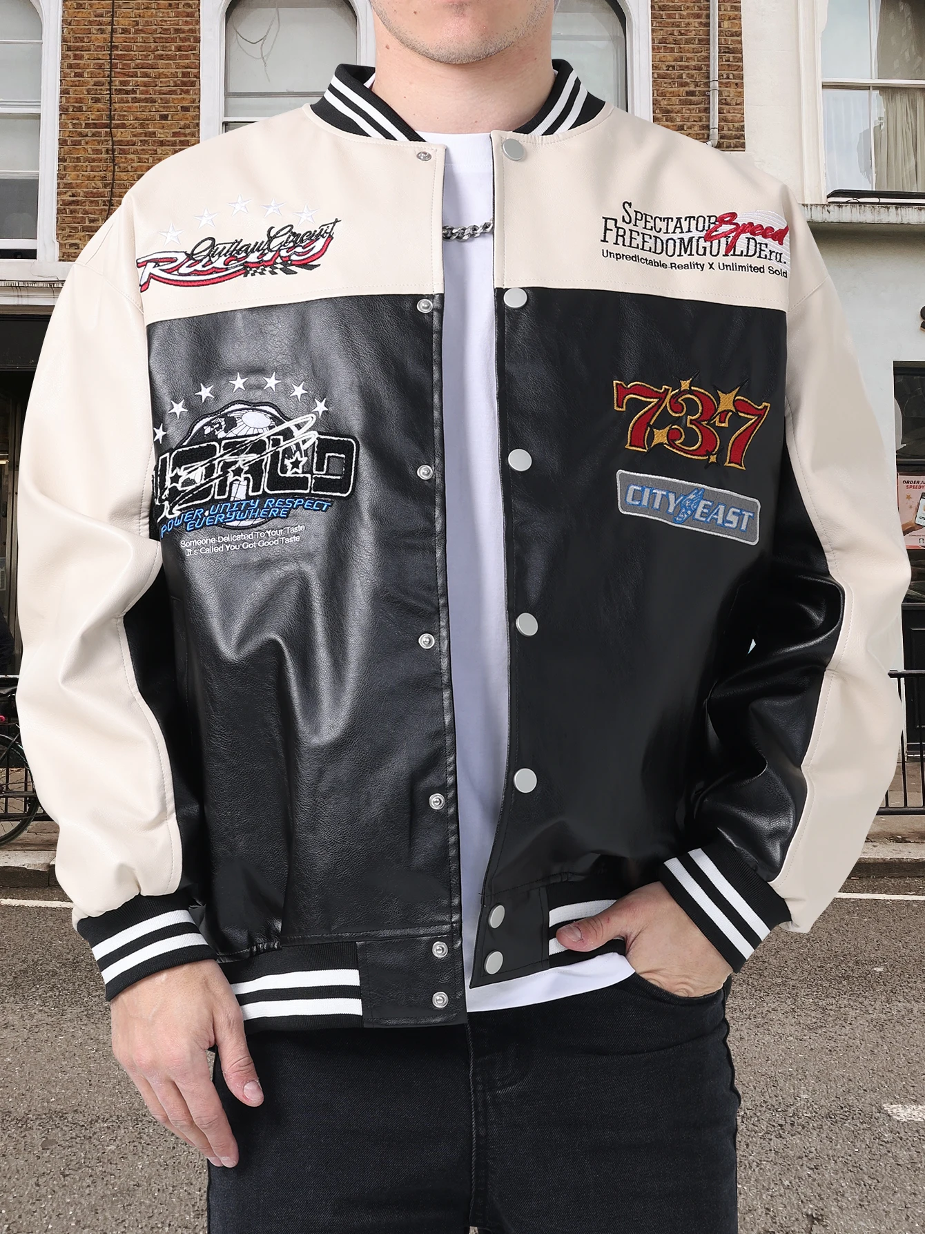 Herren-Motorradjacke aus Kunstleder, PU, lässig, locker, Biker-Oberbekleidung, 24 Stunden Versand, Frühling und Herbst, Unisex, Varsity-Baseballmäntel