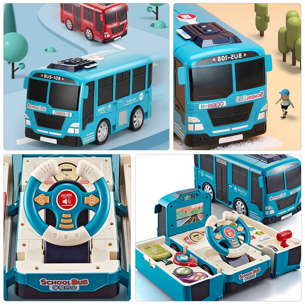 1Pcs Steering Wheel School Bus Deformation Early Education Driving Simulation Vehicle Inertia Bus Control Horn Lights Pager