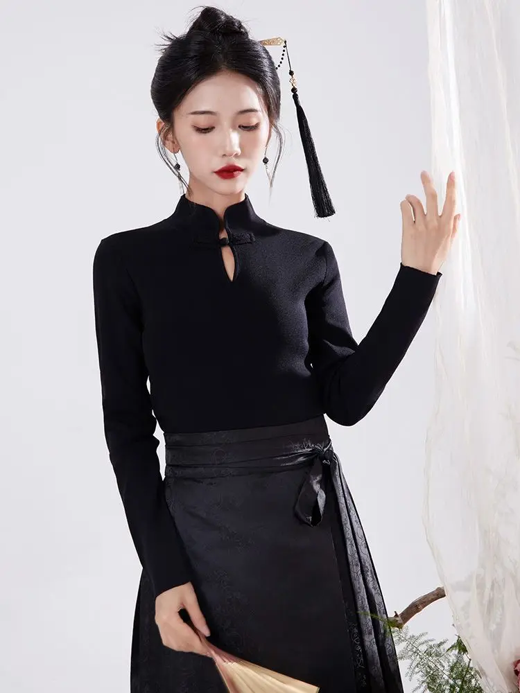 2024 chinese autumn slim bottom shirt long sleeved top lady elegant vinatge daily tangsuits blouse lady elelgant tangsuits top