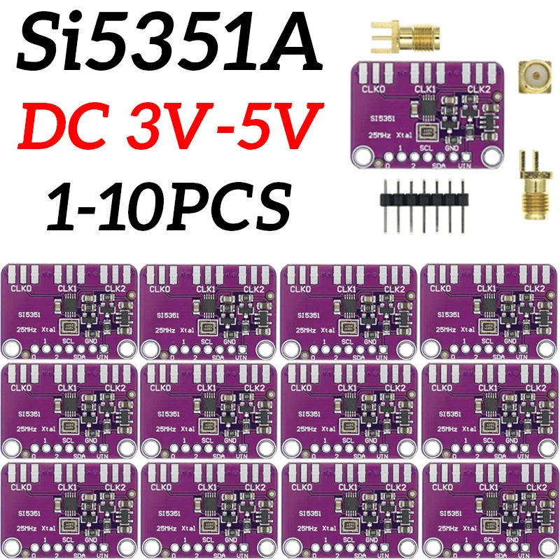DC 3V-5V 5351 Si5351A Si5351 I2C Clock Generator Breakout Board Module Signal Generator Clock 8KHz-160MHz