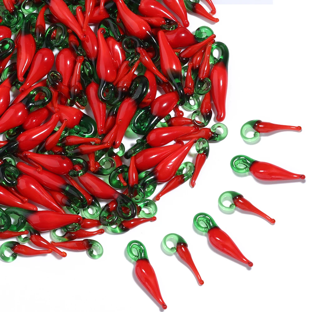 10/20pcs/lot Glass Chili Pepper Pendant Lampwork Cute Vegetable Charms for Jewelry Making DIY Earring Necklace Accessories