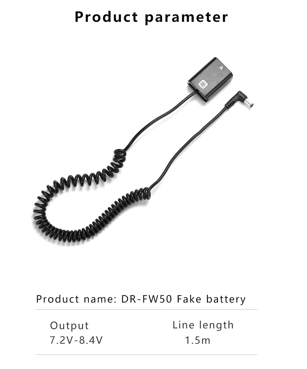 DR-FW50 NP-FW50 Dummy Battery with NP-F Battery Adapter Plate For Sony A7 A7R A7S A7II A7RII A7SII A6500 A6400 A6300 A6100 A6000