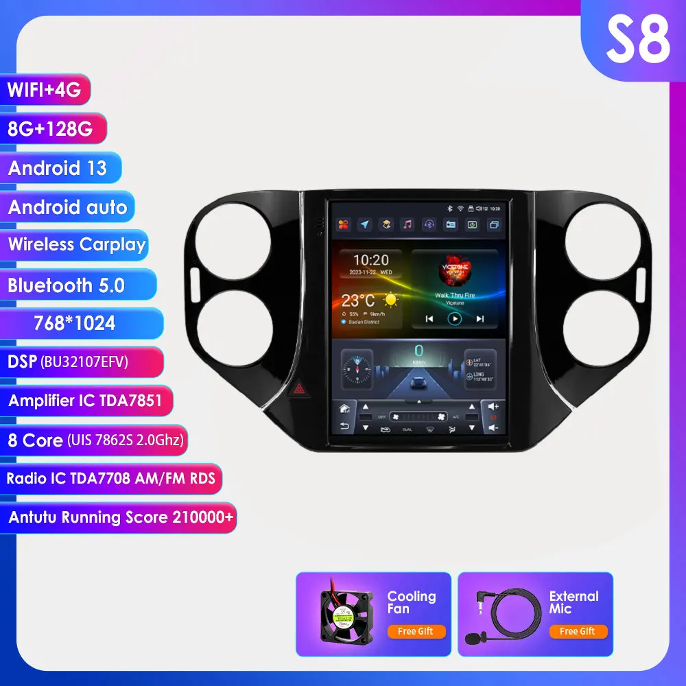 9.7 inch 2 DIN Android 13 Autoradio voor VW Volkswagen Tiguan 2007-2016 Auto Multimedia Stereo Verticale Scherm Carplay 360 Camera