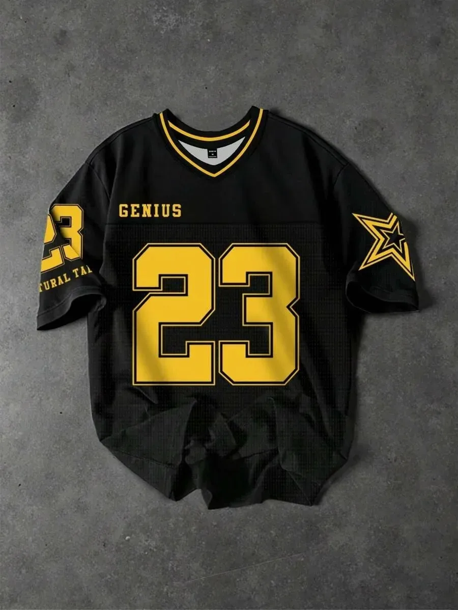 GENIUS 23 Star Print Fußball-Stil-T-Shirt, für Herren und Damen, schnell trocknend, atmungsaktiv, Streetwear, lässiges T-Shirt, modische und trendige Kleidung – Detail 3