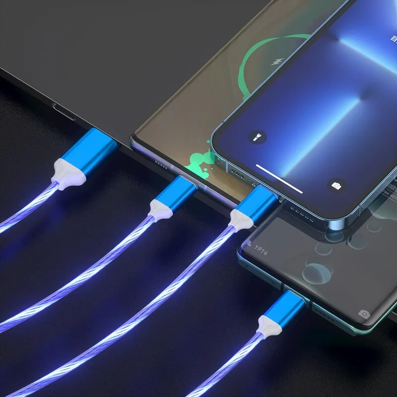 3 in 1 3A Fast Charging Glowing LED Light Micro USB Type C Cable For iPhone Samsung Xiaomi Redmi Phone Charger USB Cable image 5