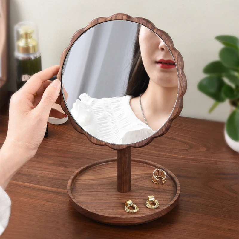 Makeup Princess Decorative Mirrors Wooden Macrame Small Tabletop Table Mirror Retro Dressing Table Specchio Home Decor YX50JZ