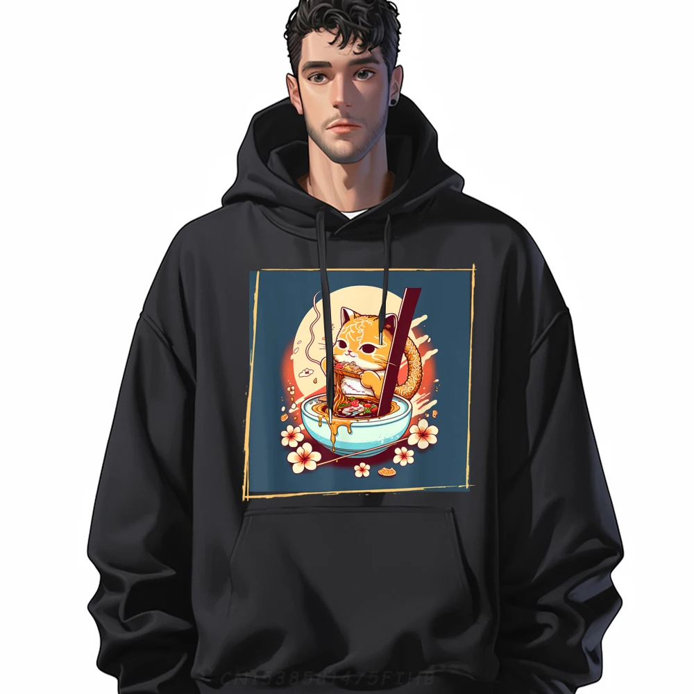 

Ramen Cat Kawaii Japanese Kawaii Neko Mens Clothing Men's Polyester Sweater Oversized Group Pullover