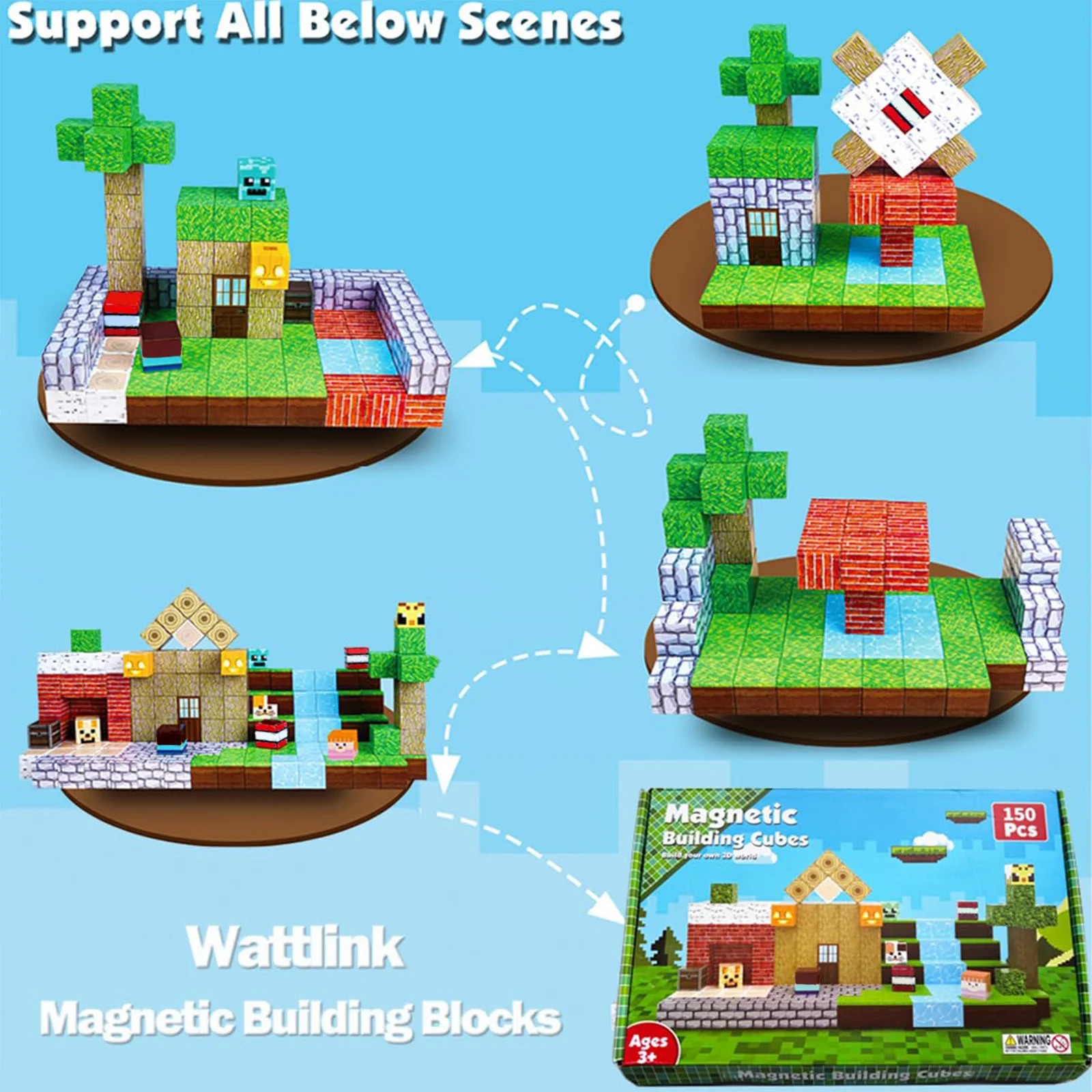 مجموعة مكعبات بناء مغناطيسية من 150 قطعة، لعبة بناء مغناطيسية، مكعبات بناء ثلاثية الأبعاد متشابكة، لعبة حسية مونتيسوري، تعليم العلوم والتكنولوجيا والهندسة والرياضيات