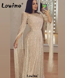 Paillettes lucide maniche lunghe Dubai abiti da sera su misura Plus Size sirena arabo donne abito da sposa abiti da festa Champagne