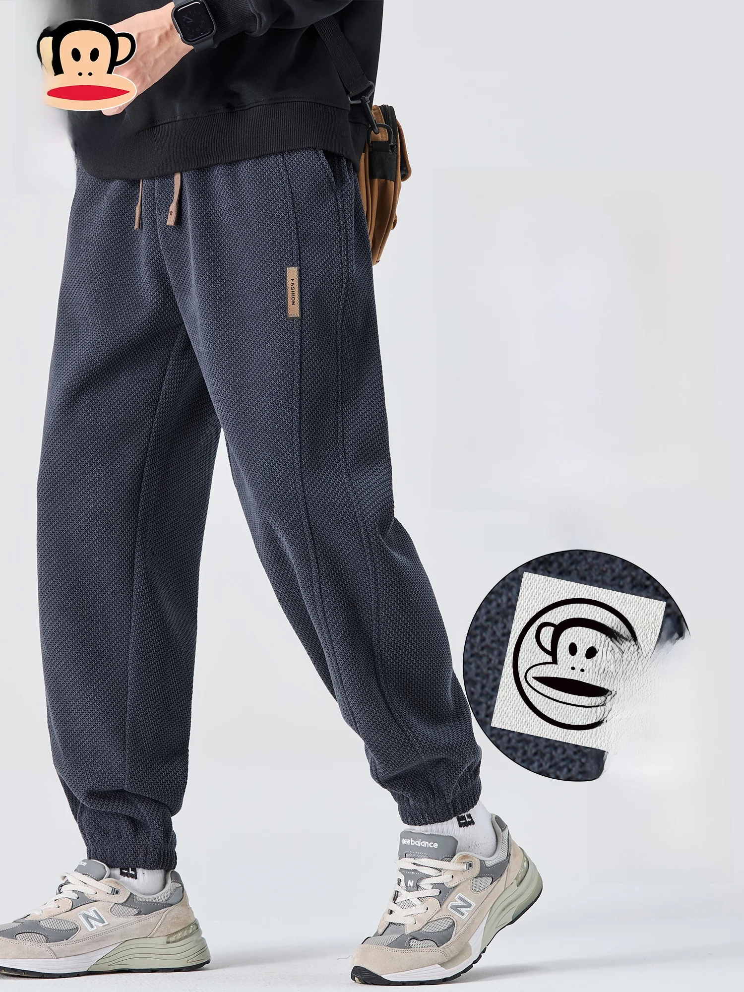 

PaulFrank Fce Lined Knitted Casual Pants Men's Loose Fit Winter Warm Trousers Youth Polyester Fiber Basic Color