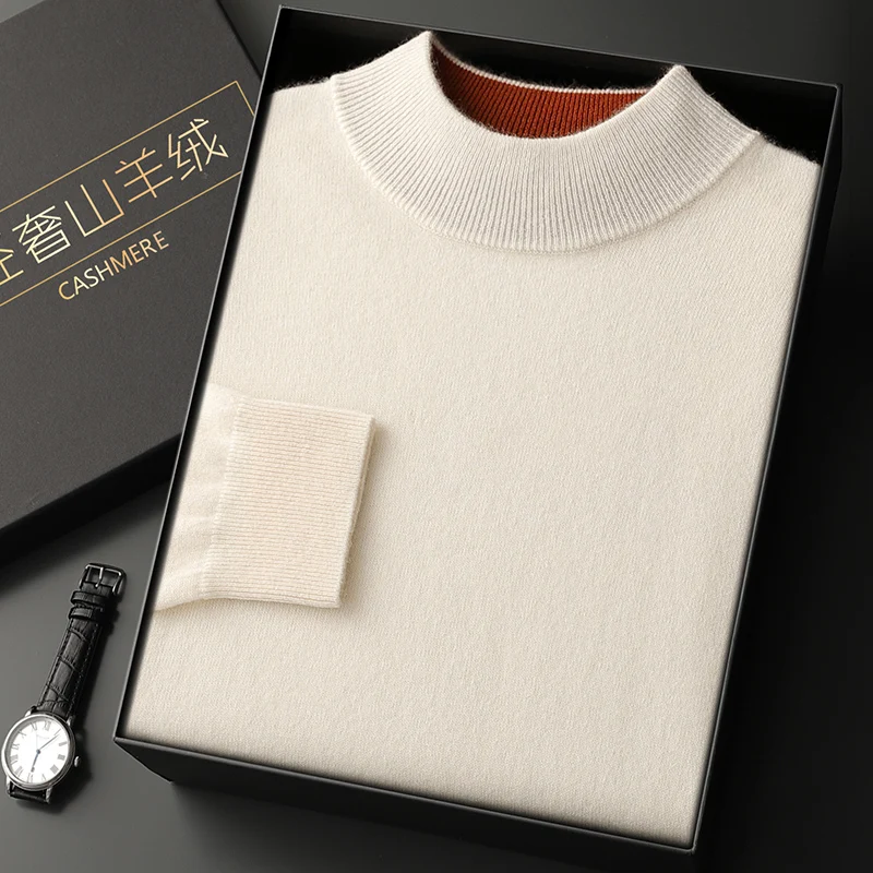 الرجال الماعز سترة الكشمير المعنقة وهمية الرقبة البلوز الخريف الشتاء 100% الكشمير تريكو لينة الدافئة مريح الكشمير أسفل الملابس