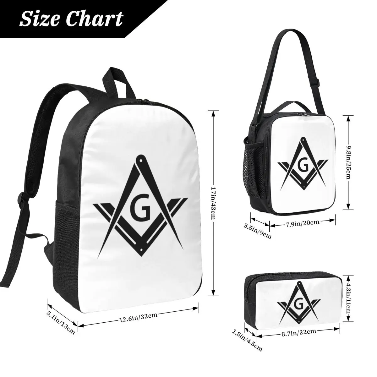 Freemason Masonic Backpack Student BookBag School Bag Laptop Shoulder Bags 3ps Insulated Lunch Bag Pencil Case