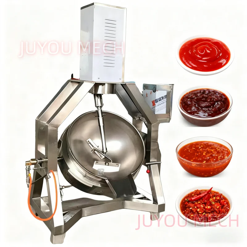 50L- 200L Chili Tomato Sauce Cooking Machine Gas Planetary Stirring Cooker Mixer Tiltable Jacketed Kettle Frying Wok
