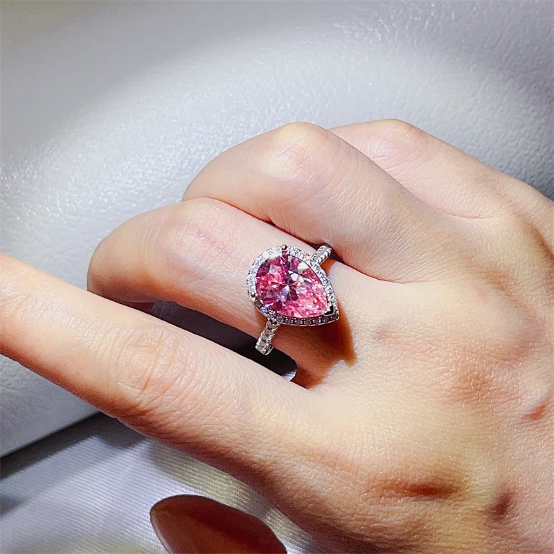 Comfortable Wearing Pink Diamond Pear Ring For Women 5ct Moissanite PT950 Platinum Smooth polished band, skin friendly and snug