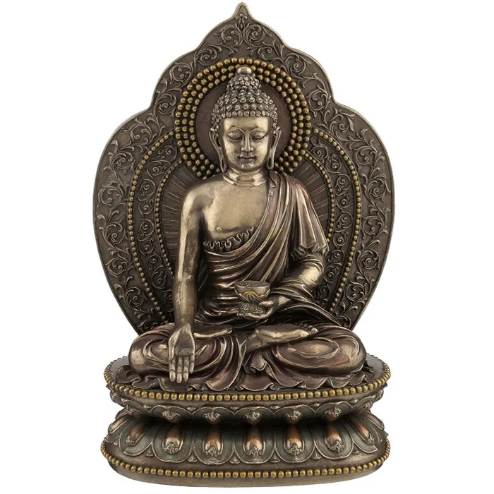 Shakyamuni Buddha Resin Statue Buddhism Religious Sculpture with Lotus Base Home & Office  Altar Tabletop Decorative Ornament