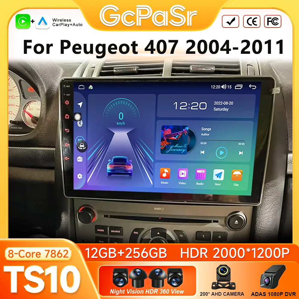 Car Radio Carplay For Peugeot 407 2004-2011 Android 16 Navigation GPS Android Auto Stereo Android 15 Video 2K BT 4G No 2din DVD