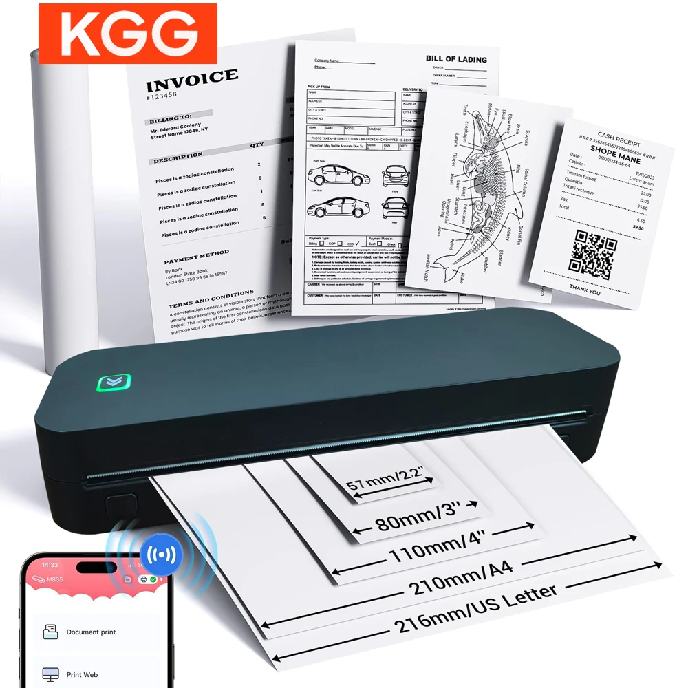 KGG A4 Tattoo Printer Document Photo Thermal Printer Bluetooth Wilress Inkless Printing for Home Office Travel Portable Printer