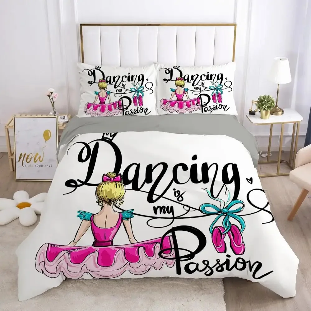 

Ballet Dancer Duvet Cover Set King Size Dancing Is My Passion Print Bedding Set Microfiber Girl Ballet Shoes Pattern Quilt Cover