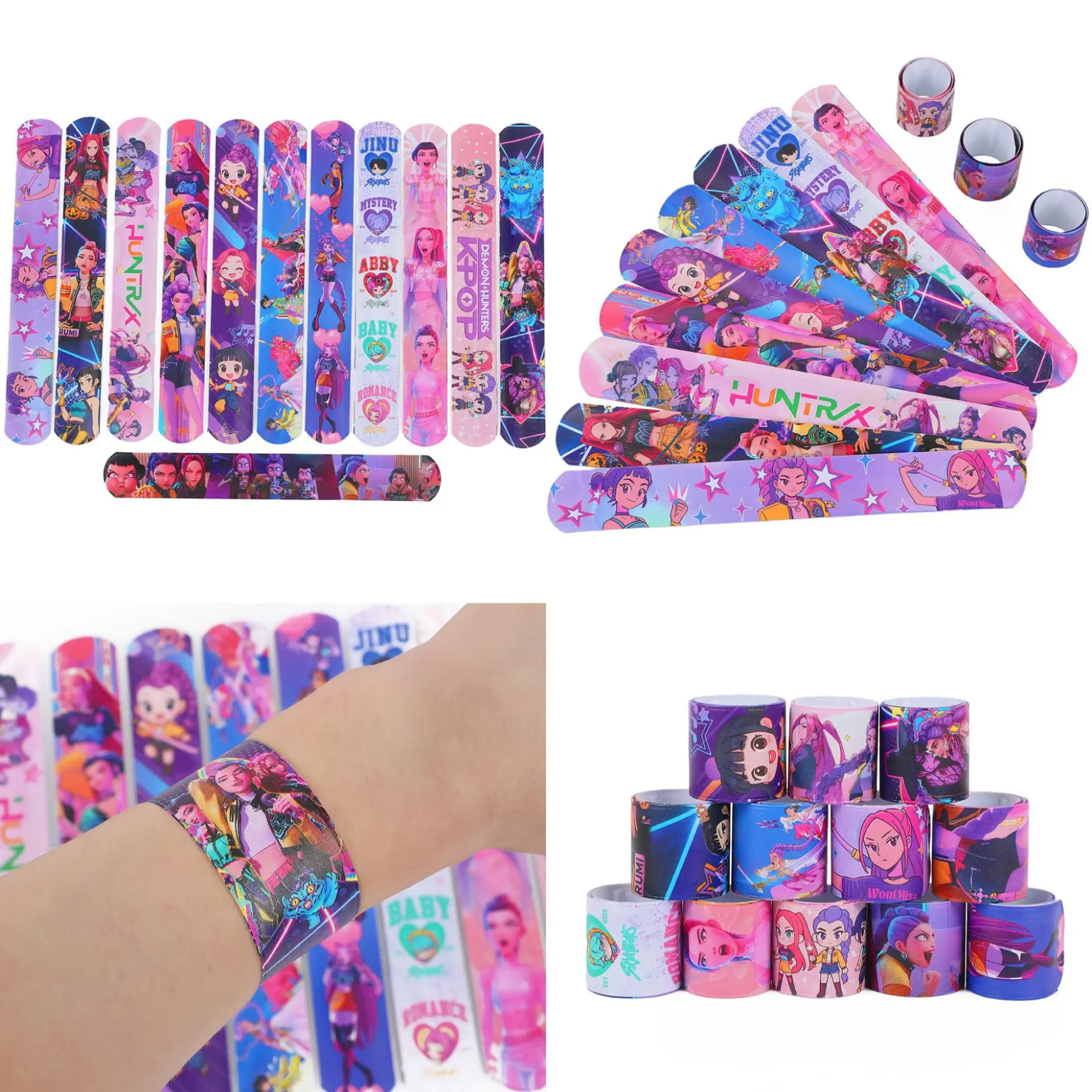 12/24/36 Uds Kpop Demon Hunters Slap pulseras favores de fiesta pulseras a presión regalos de fiesta de cumpleaños suministro de decoración regalos de navidad