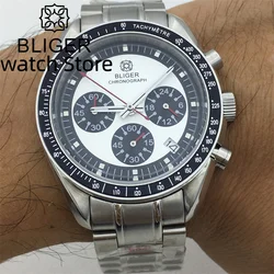 BLIGER VK63 Movement Chronograph Multi Function 40mm quartz run Second Chronograph Men's watch white dial steel/rubber strap