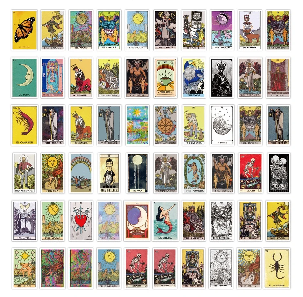 60pcs Tarot Cards Divination Death Graffiti Stickers On Car Stationery Computer Notebook Laptop Adesivi Adesivos Craft Supplies