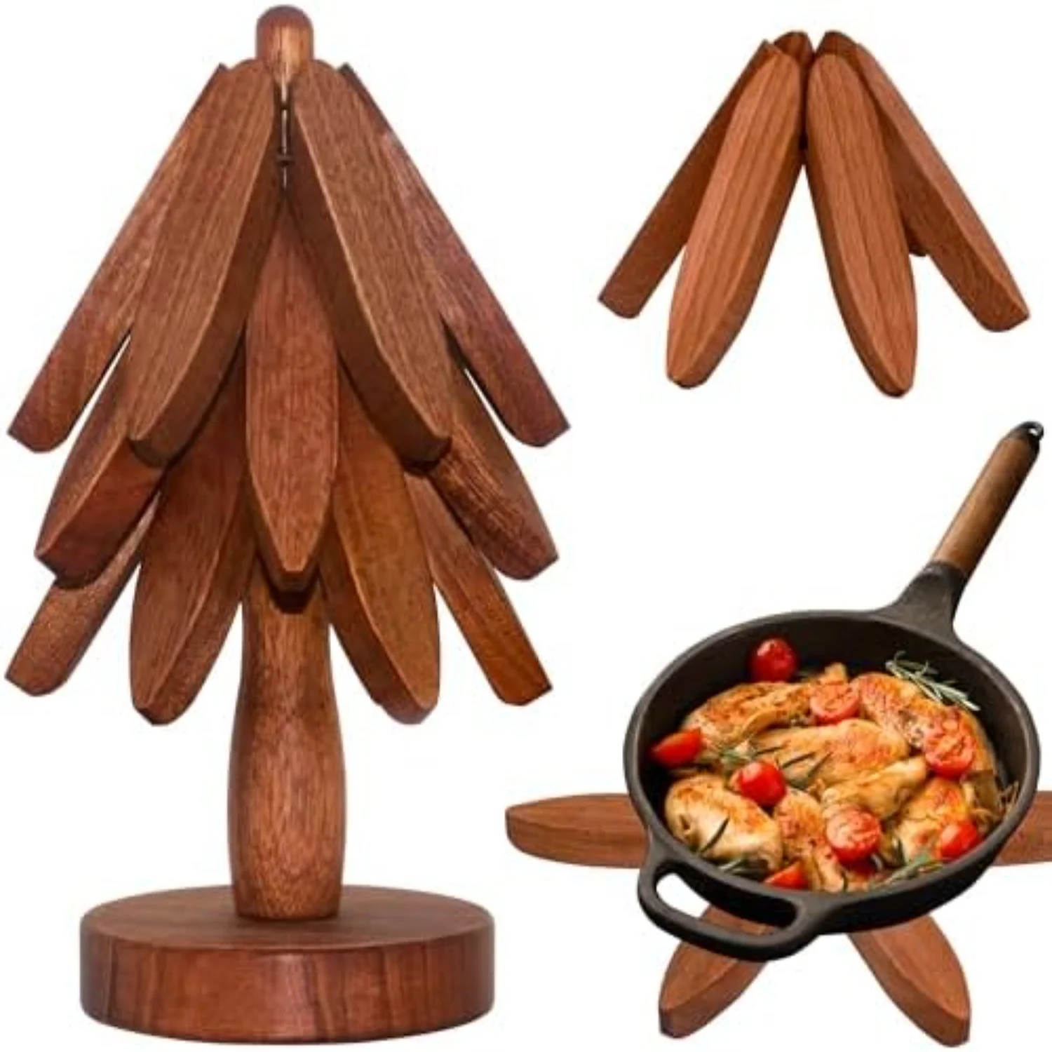 Tree Trivet Wooden Trivets for Hot Dishes Set of 3 with Base for Storage Suited for Hots Pans Bowl Teapot Hot Holders