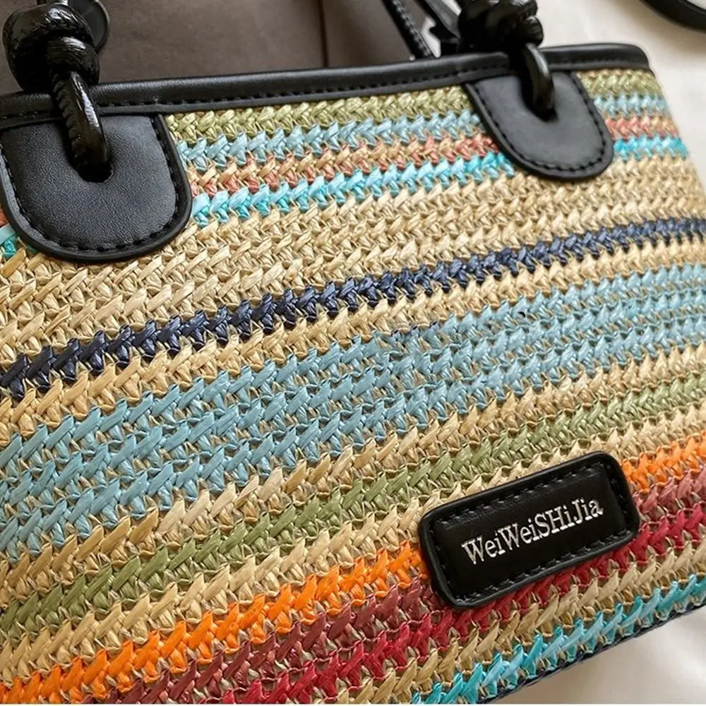 Shoulder Bag Weave Straw Bag Hollow Out Crossbody Bag Beach Bag Beach Handbag Bohemian Style Rainbow Color Handbag Streetwear