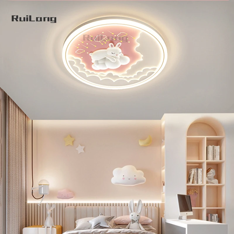 Cartoon Cloud Rabbit Ceiling Lamp Children Bedroom Led Ceiling Lights Kids Baby Girl Room Decor Pink Cute Princess Chandeliers