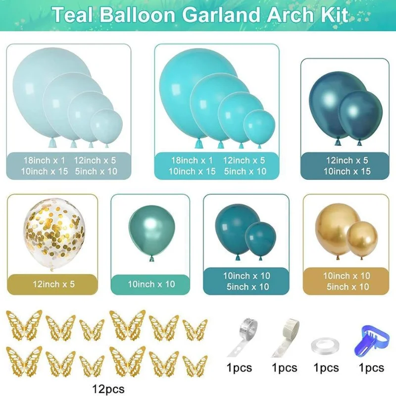 Teal Blue Balloons Garland Arch Kit 5th Birthday Girl Party Anniversaire Wedding Decoration Marriage Bride To Be Globos