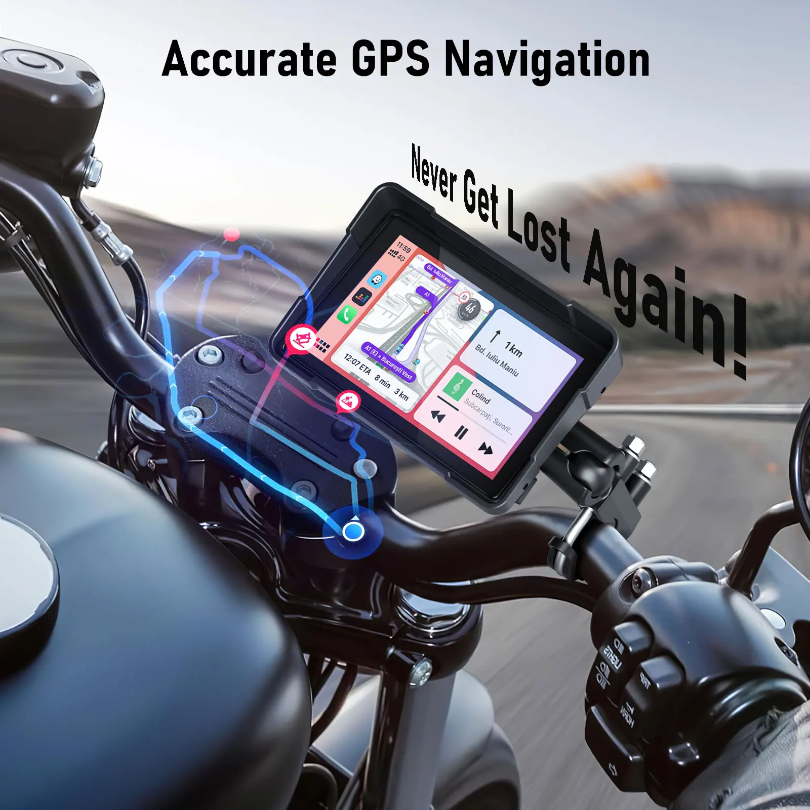 옵션 DVR, 무선 CarPlay 및 Android Auto, 휴대용 내비게이션 디스플레이를 갖춘 Lemorele 5인치 오토바이 GPS 화면