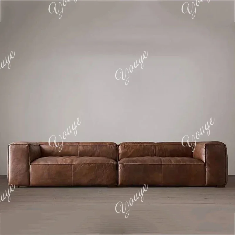 L-J Leather Living Room Sofas Luxury Brown Italian Nordic Lazy Puffs Couch Double Lounge Floor Divano Soggiorno Home Furniture