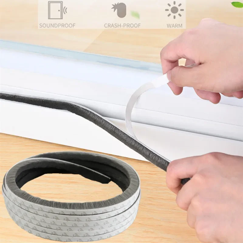 10/5Meters Brush Strip Self Adhesive Door Window Sealing Strip Home Door Window Sound Insulation Seal Film Door Weather Strip