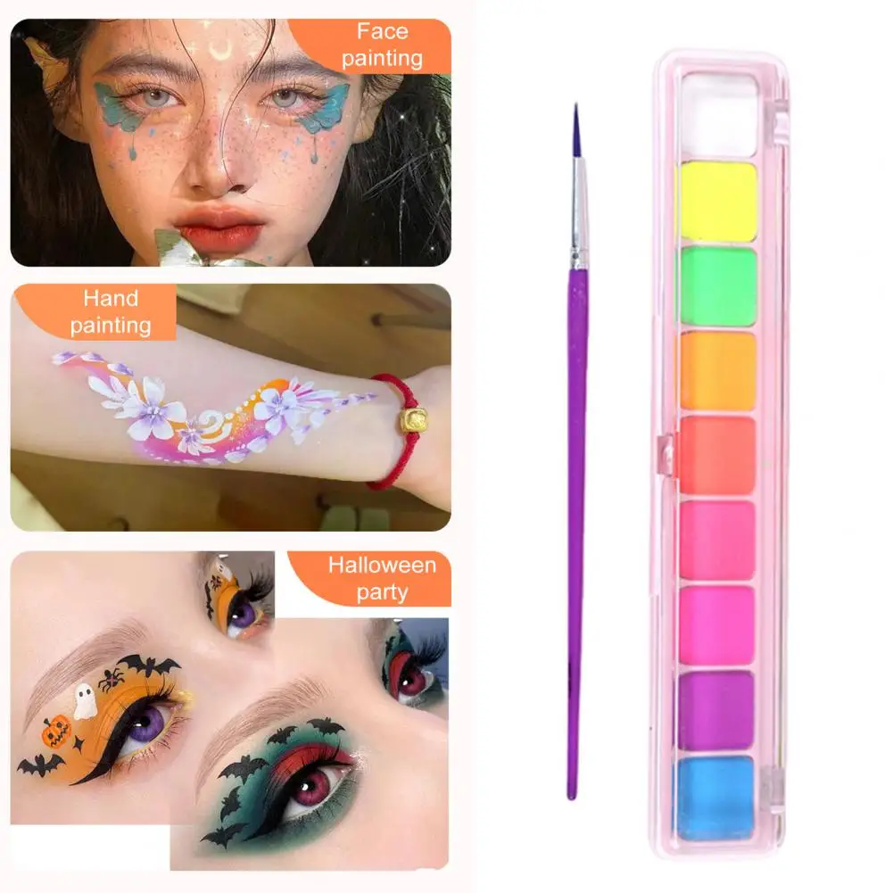 يوصى باستخدام اختبار الصباغ مجموعة طلاء الوجه الاحترافية المكونة من 9 ألوان لمكياج الهالوين أصباغ غير قابلة للذوبان في الماء مع فرشاة الرسم