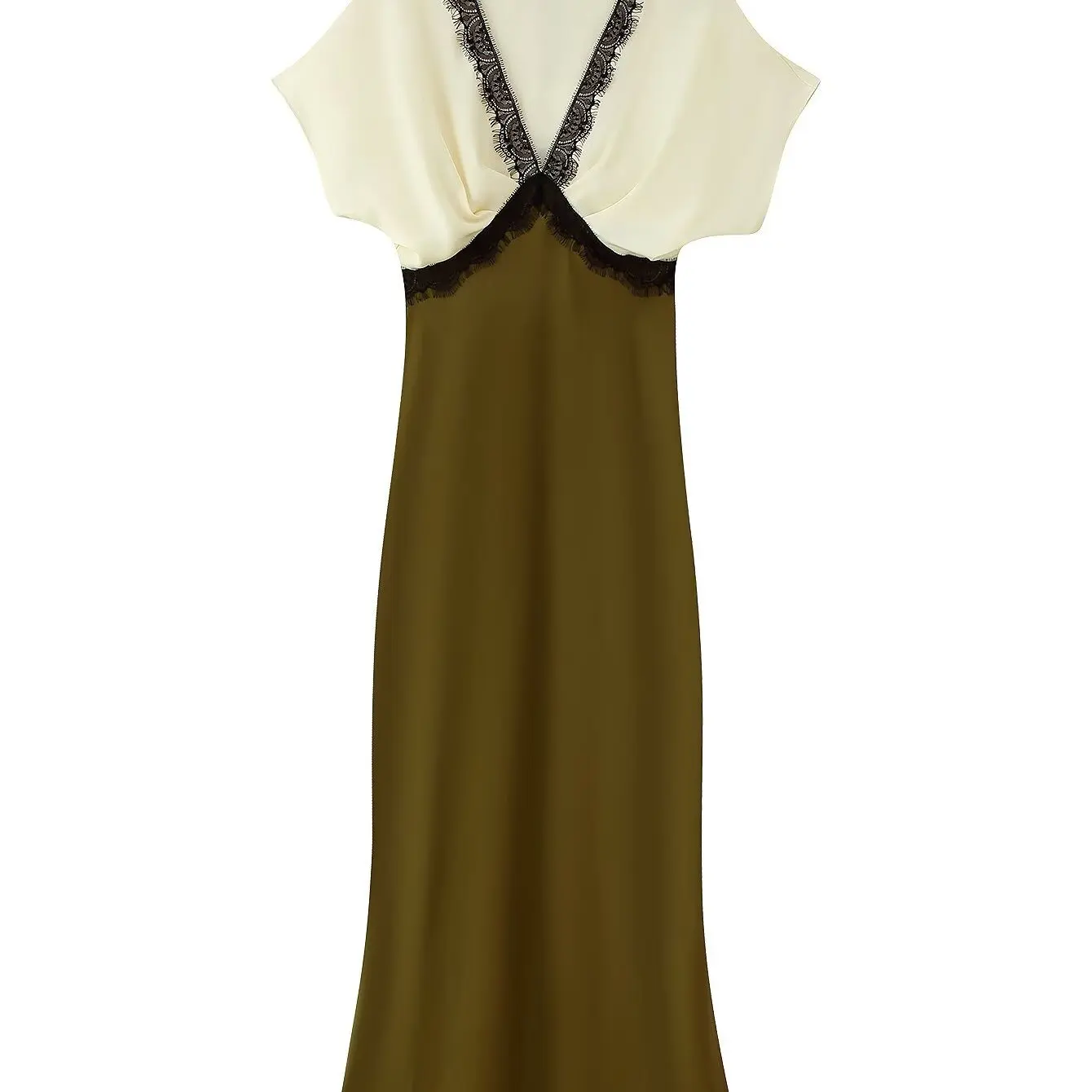 Printemps nouveau Sle femmes Faion contraste couleur dentelle soie Satin sensation Dr décontracté H Version Polyester fibre t-shirt quart Sve