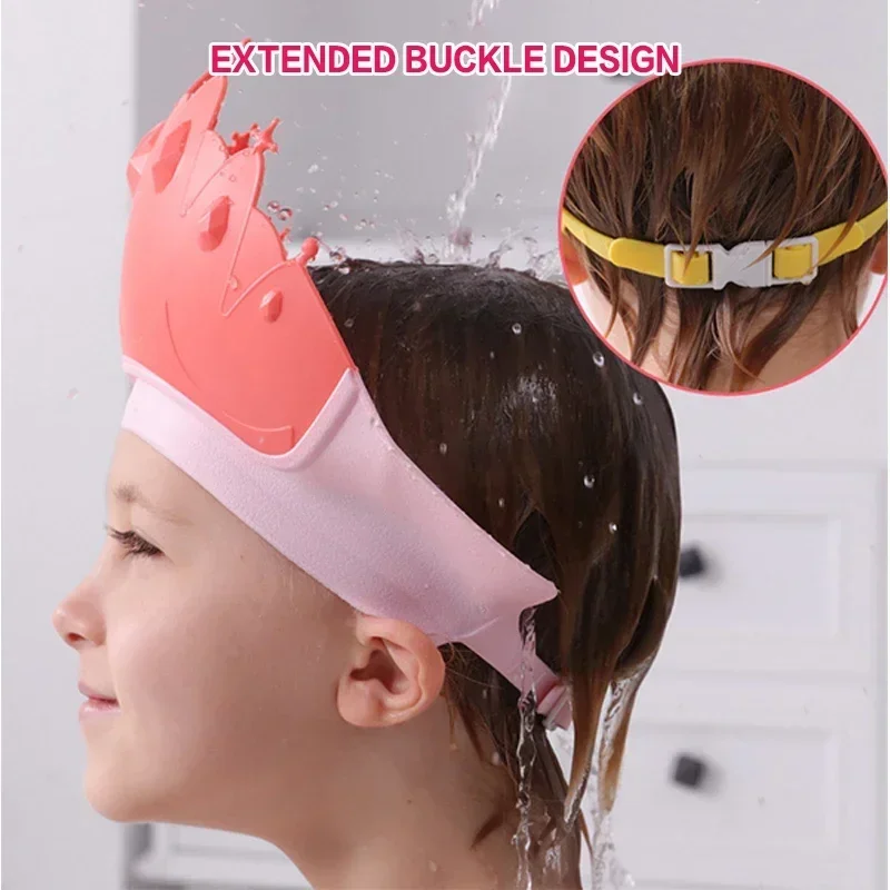 Children Shampoo Cap  Adjustable Size Crown Baby Shower Cap Cartoon Bath Visor Infant Hair Shield Ear Protection Waterproof