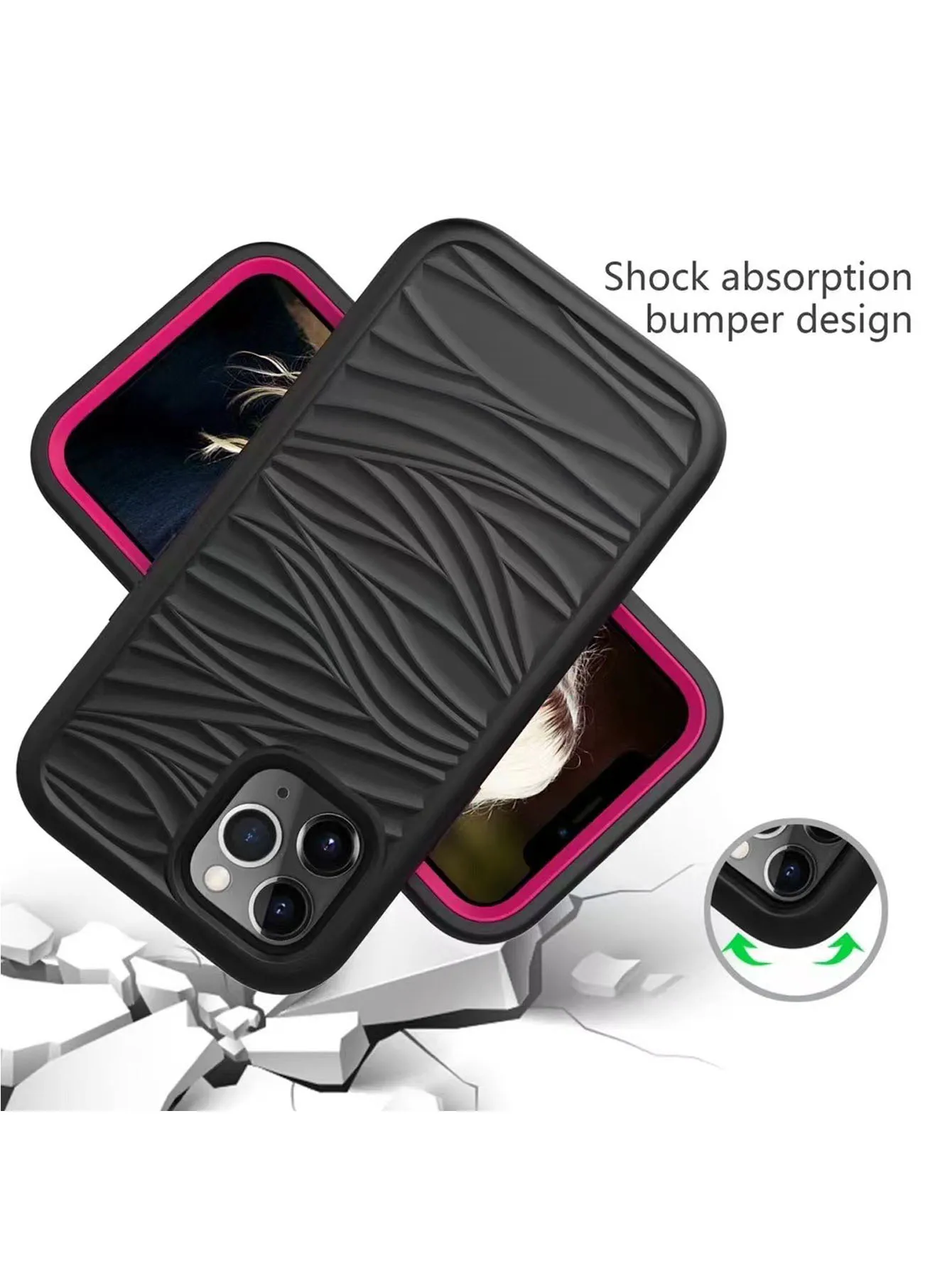 Pink Cool Black Wave Pattern Suitable For iPhone 14 Pro Max 13 Phone Case 15pro Silicone 11 2-in-1 Anti Drop 12 Protective Case