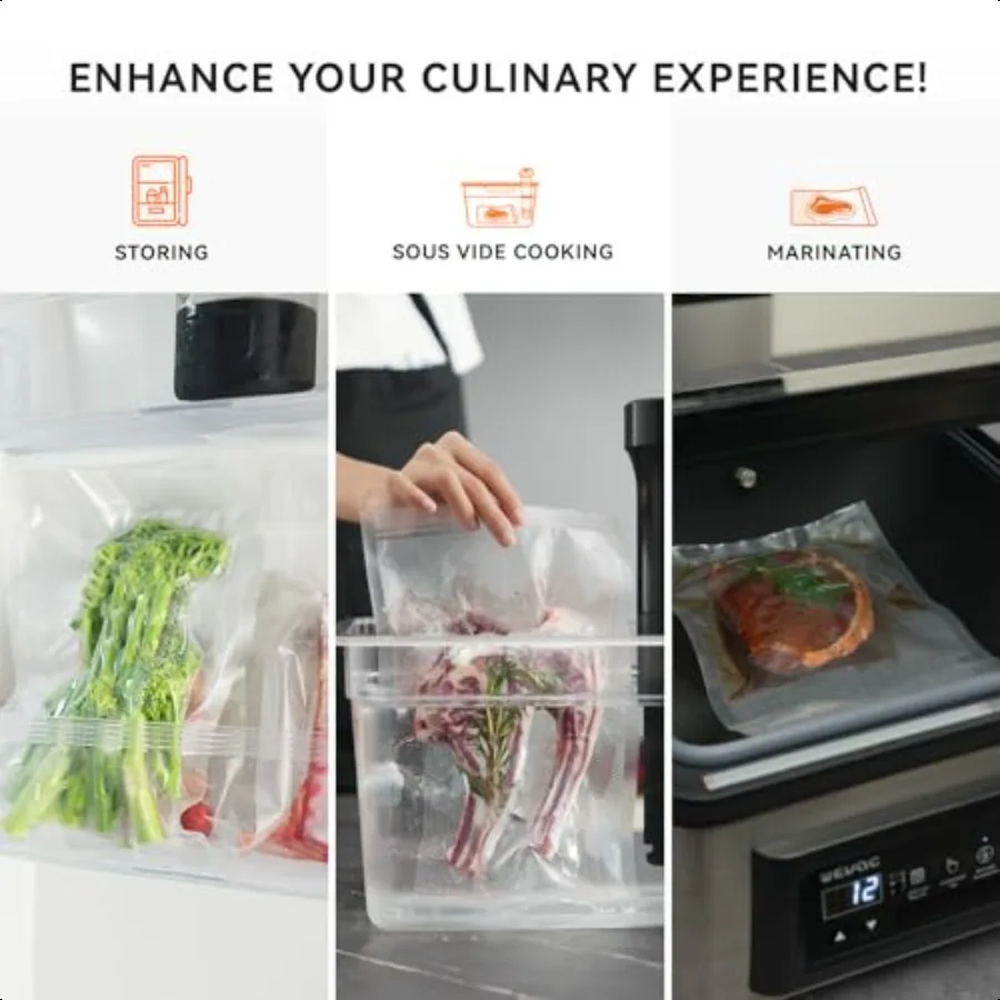 [2024 Q4] 11 × 16 أكياس سد الفراغات 100 قطعة مثالية لتخزين المواد الغذائية Sous Vide وإعداد الوجبات يحافظ على الطعام طازجًا ومغذيات Weva