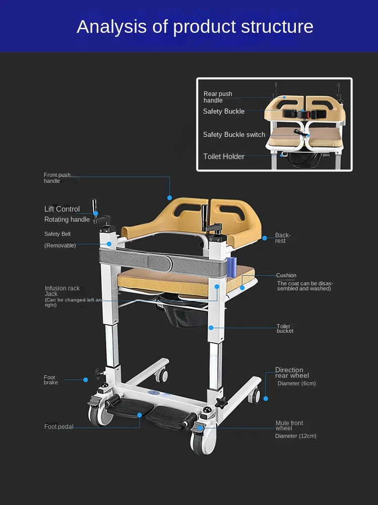 Elevador Multifuncional Cama Enfermagem para Idosos Deficientes, Elevador Livre, Sanitário Deficiente, Transferência