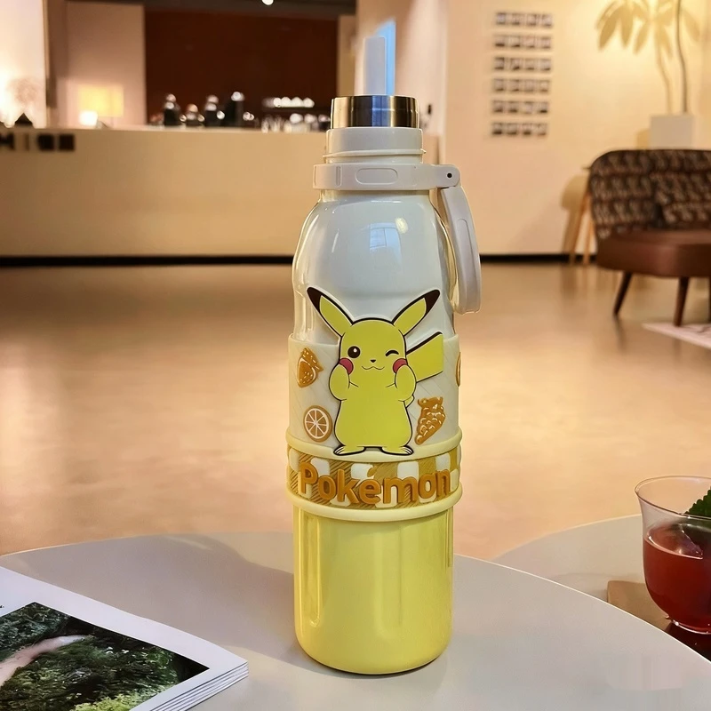البوكيمون بيكاتشو أنيمي Kawaii 700mL 304 الفولاذ المقاوم للصدأ سعة كبيرة كوب معزول مع القش مفاجأة هدية لمحبي أنيمي