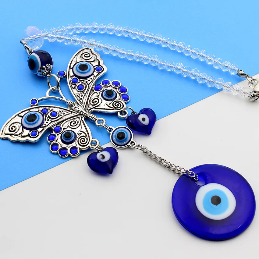 

Muy Bien Butterfly Blue Eyes Beaded Pendant Ward Off Evil Good Luck Car Rearview Mirror Ornament Home Room Wall Hanging Decor