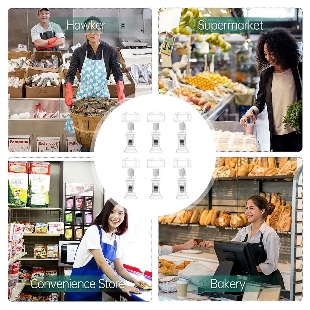 

7 Pcs Card Type Advertising Clip Price Display Holders Rack Label Tag Stand Acrylic Food Sign Merchandise