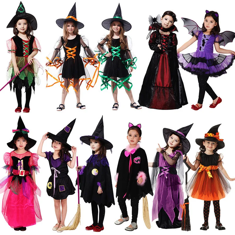 Costume da spettacolo per bambini di Halloween Costume da strega Costume Cosplay Costume di Halloween vestito da strega da donna