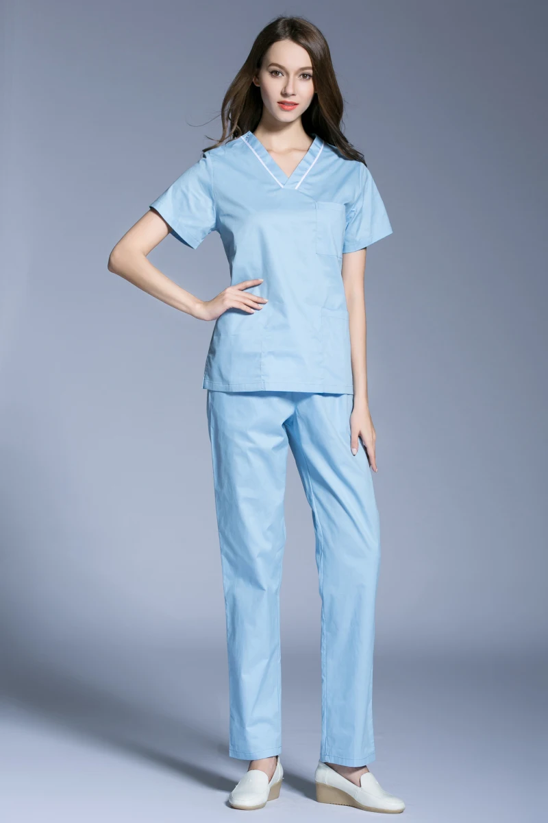 Uniformes de clinique dentaire à manches courtes pour femmes, 100% coton, col en V, blanc, vêtements de travail pour dentistes, vêtements d'allaitement