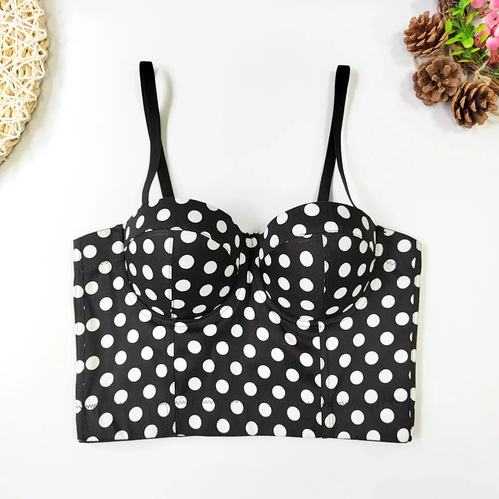 SsTss 2024 ฤดูร้อนผู้หญิงVINTAGE Polka Dotพิมพ์Push Up Bralet Camisole Tank Top Club PARTYเซ็กซี่รัดตัวBra