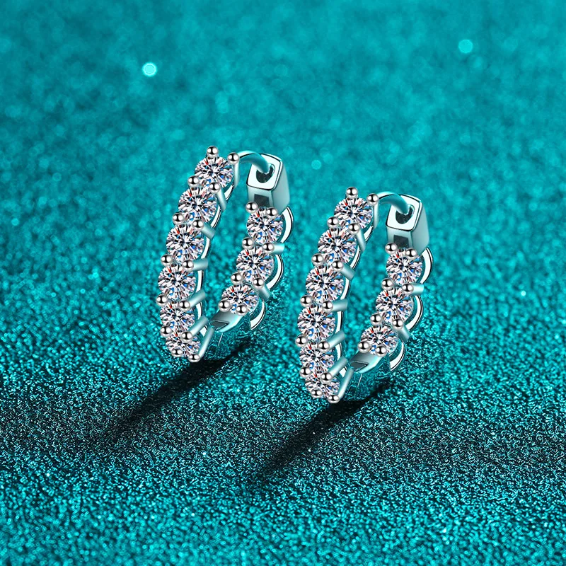 

Sterling Silver S925 Plated PT950 Platinum Moissanite Hoop Earrings for Women's Shiny Wedding Party Earrings Jewelry