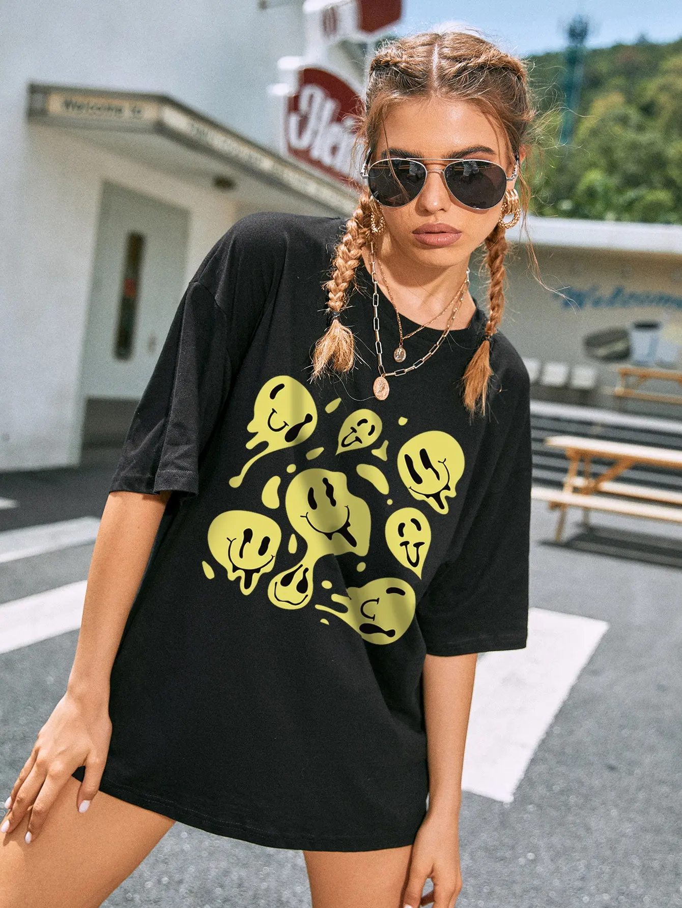 Many Unhappy Face Cotton Woman T-Shirts Daily Essentialtop Tee Aesthetic Creativity Tee Top Soft Comfortable Casual Tee Shirt