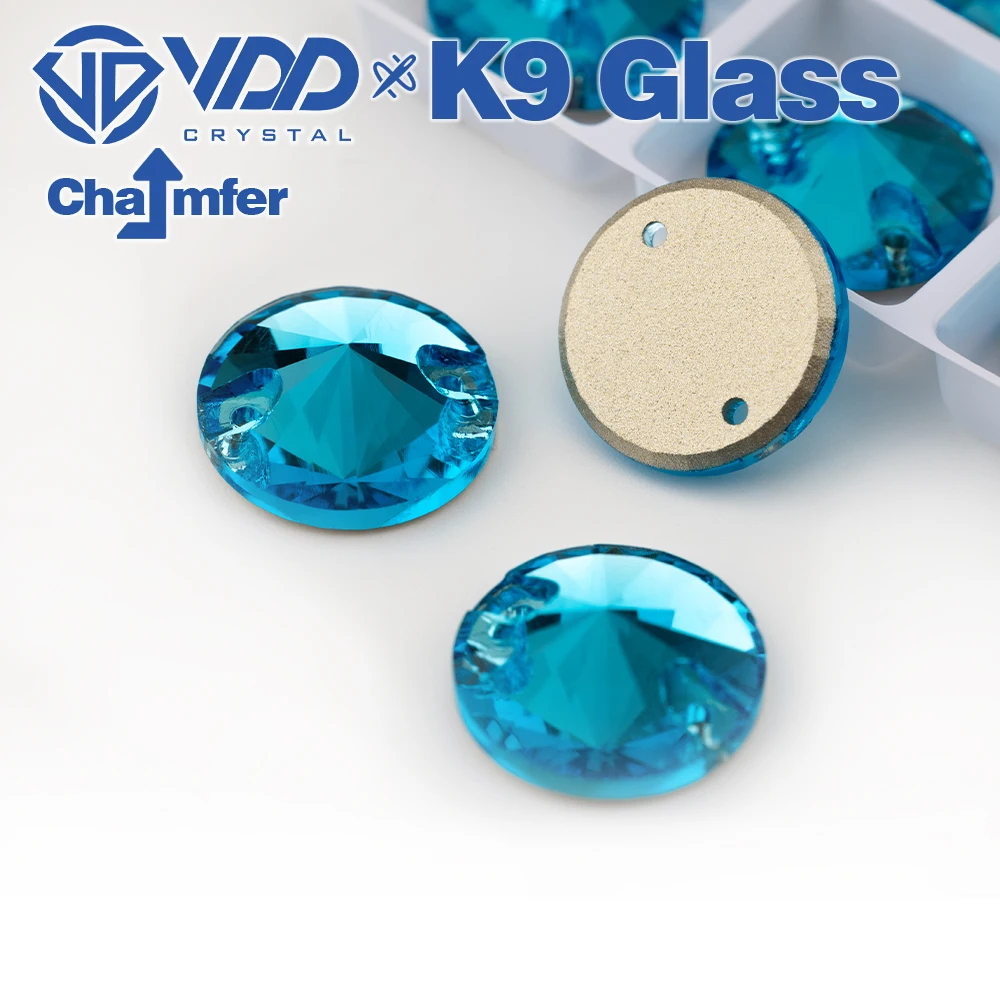 VDD Rivoli S116 Aqua Blue Top Quality K9 Glass Sew On Rhinestones Crystal Flat Back Sewing Stones For Garment Wedding Dress