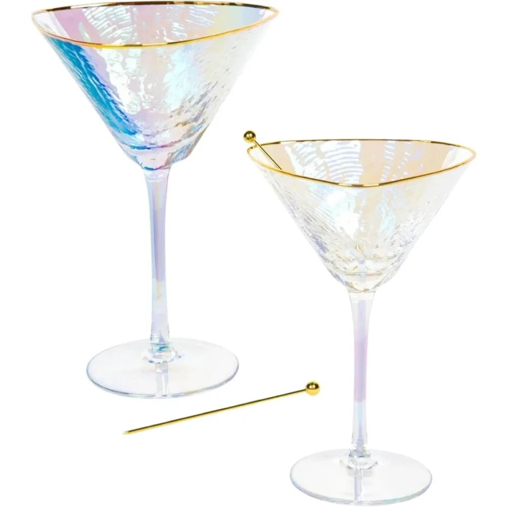 

Sister.ly Drinkware Iridescent Handmade Hammered Martini Glasses with Gold Rim – Set of 2 – 8 oz, Perfect for Martinis, Cocktail