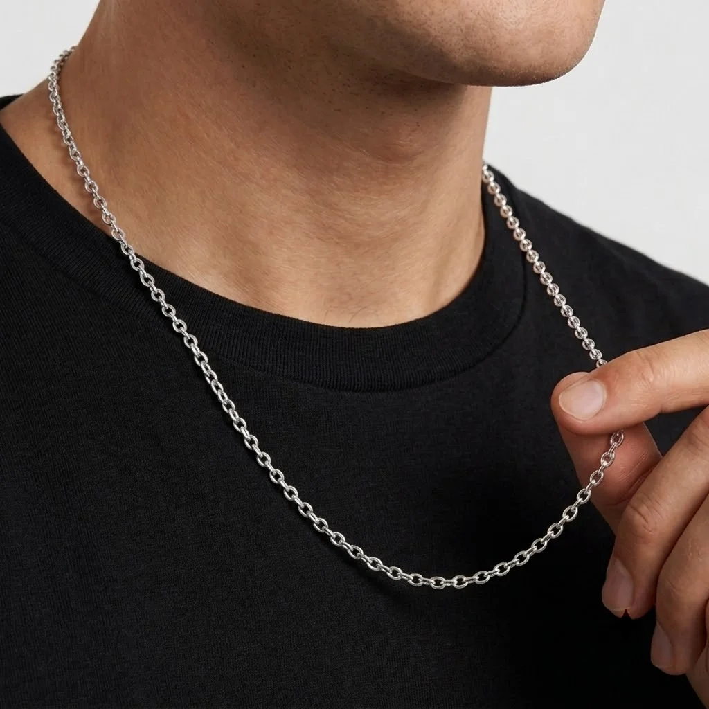 Stainless Steel High Polish Simple Lockbone Chain Unisex Commuter Versatile Non-Fading Basic O-Link Necklace Women's Jewelry